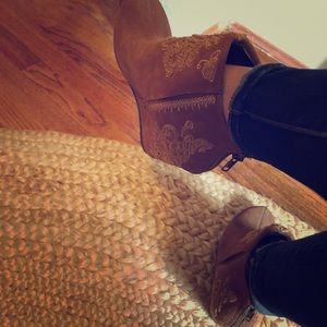 OTBT comfy suede wedge booties w/ unique detailing
